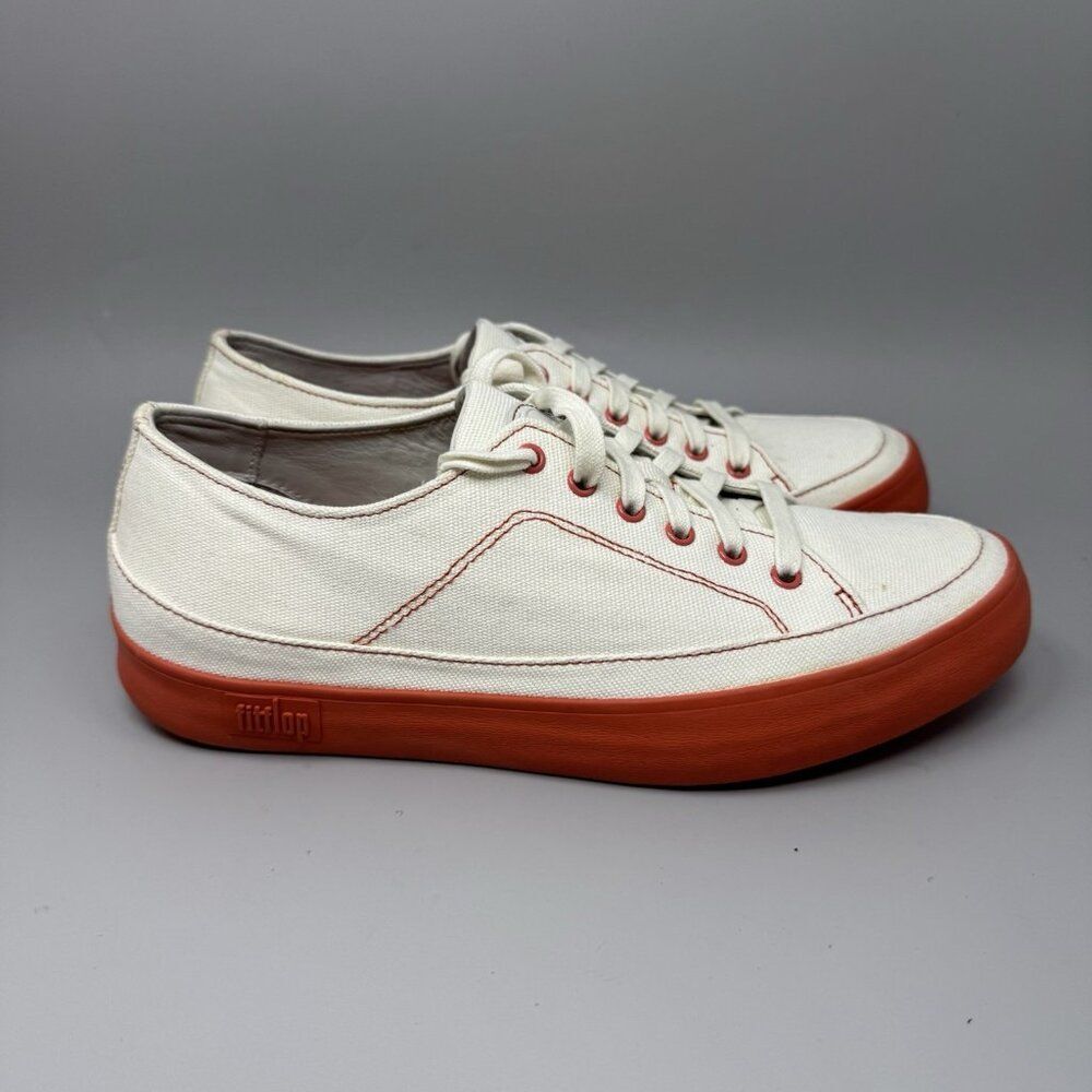 FitFlop Women’s Shoes Super T White Orange Canvas Casual Trainers  Size 10
